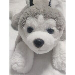 FAO Schwarz Plush Husky Puppy Dog Gray White Stuffed Animal Blue Eyes Floppy